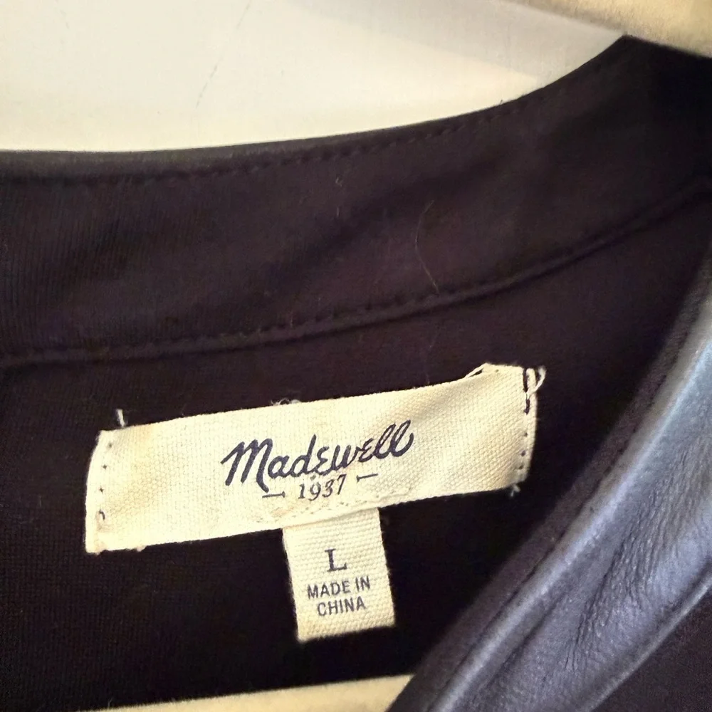 Madewell Black Short Sleeve Peplum leather accent Top. - Picture 6 of 6